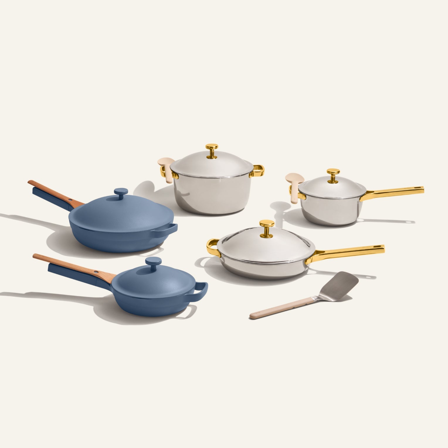 Chrome/Blue Salt Cookware Set, Ceramic